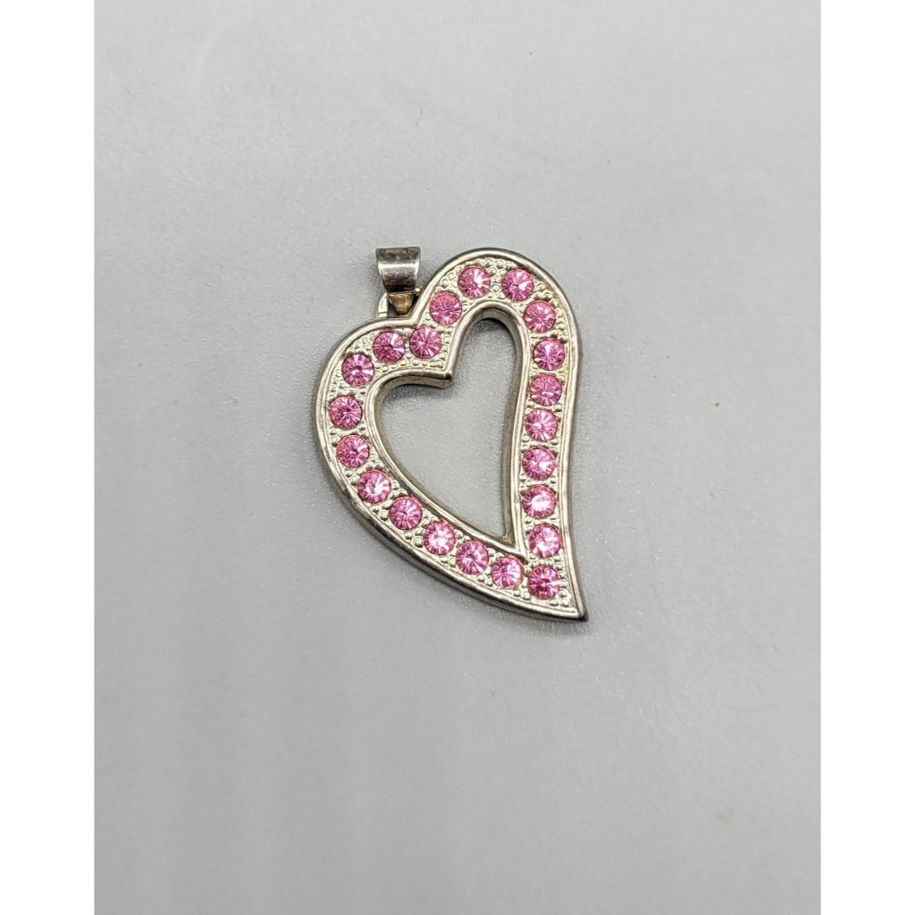 Best Signed Silver Tone Pink Rhinestone Heart Pendant Cp1
